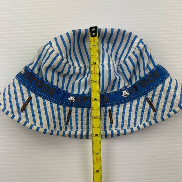 Crocs Reversible Bucket Hat Toddler Blue White Stripe Brown Logo Beach Sun - Picture 7 of 7